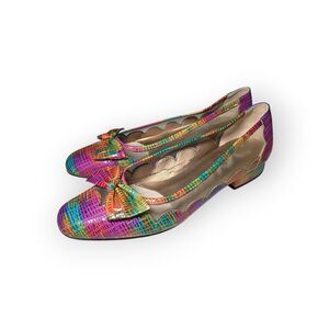 Vaneli Women’s Size 8 Rainbow Leather Flats Mesh Bow Detail Slip On Vero Cuoio